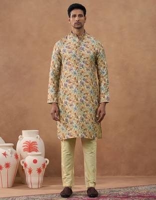 Floral printed beige kurta set 1