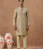 Floral printed beige kurta set