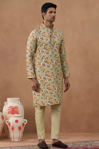 Floral printed beige kurta set
