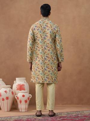 Floral printed beige kurta set 4