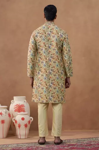 Floral printed beige kurta set