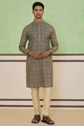 Beige mosaic print kurta set