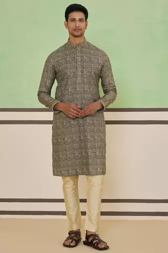 Beige mosaic print kurta set
