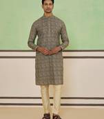 Beige mosaic print kurta set