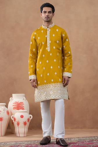 Mustard sequin-embroidered kurta set