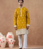 Mustard sequin-embroidered kurta set