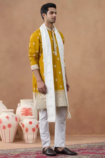Mustard sequin-embroidered kurta set