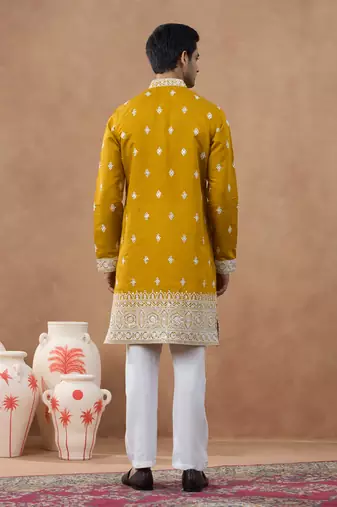 Mustard sequin-embroidered kurta set