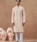 Pastel peach sequin embroidered kurta set
