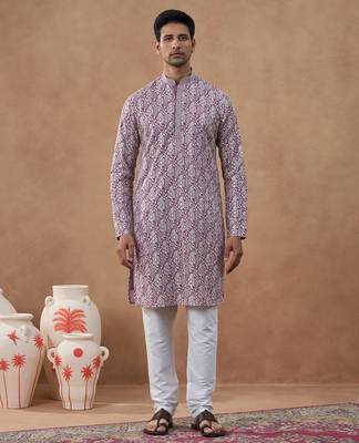 Lavender textured brocade kurta set 1