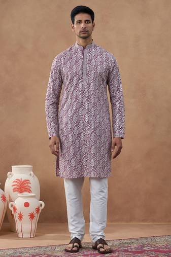 Lavender textured brocade kurta set