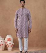 Lavender textured brocade kurta set