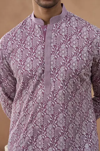 Lavender textured brocade kurta set