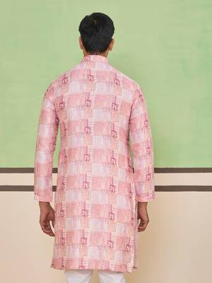 Rose pink ethnic check & floral kurta set 4