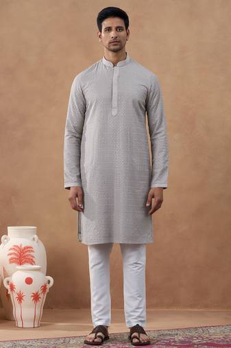Grey self-texture sequin kurta set