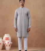 Grey self-texture sequin kurta set