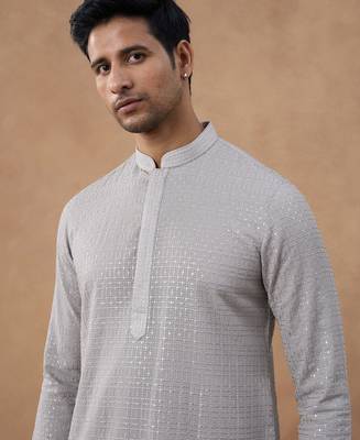 Grey self-texture sequin kurta set 2