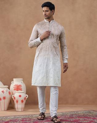 Beige floral embroidered kurta set 1