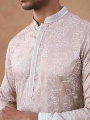 Beige floral embroidered kurta set 2