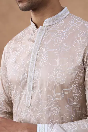 Beige floral embroidered kurta set
