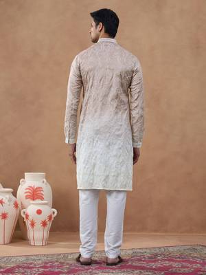 Beige floral embroidered kurta set 4
