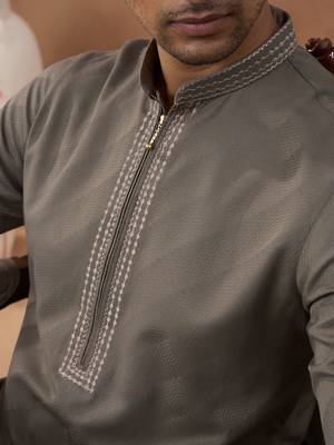 Olive brown self-design kurta set 2