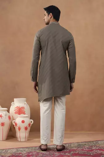 Olive brown self-design kurta set