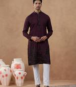 Maroon black motif embroidered kurta set