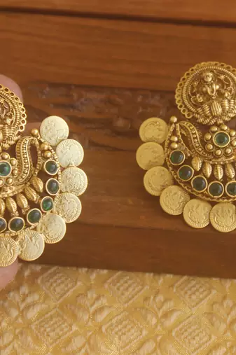 Matte finish chand bali temple earrings