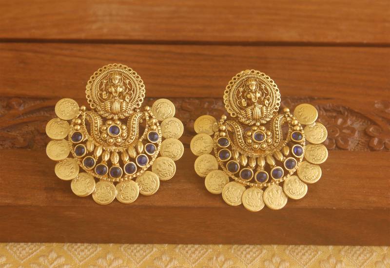 Matte finish chand bali temple earrings