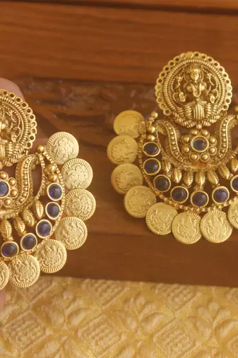 Matte finish chand bali temple earrings