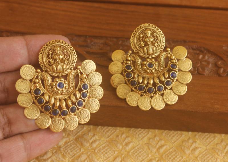Matte finish chand bali temple earrings