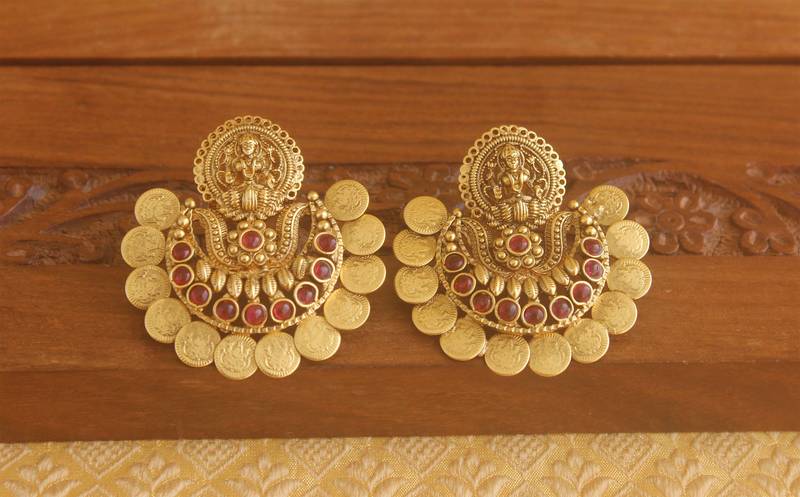 Matte finish chand bali  temple earrings