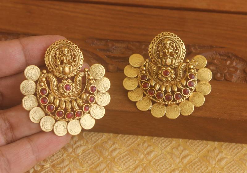 Matte finish chand bali  temple earrings