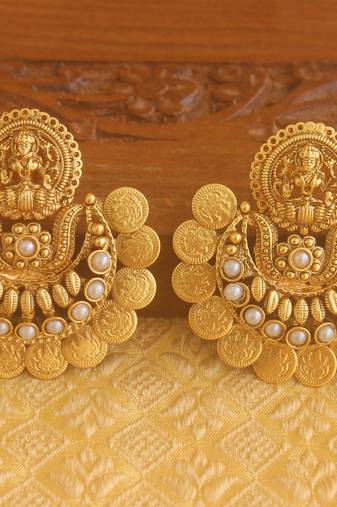 Matte finish chand bali temple earrings
