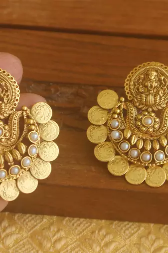 Matte finish chand bali temple earrings