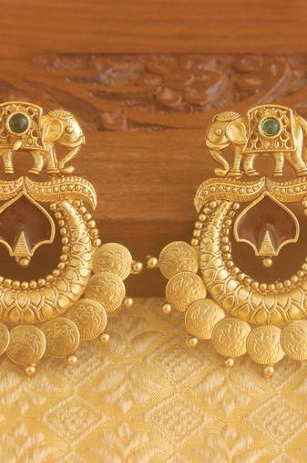 Matte finish elephant temple earrings