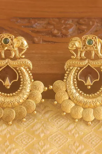 Matte finish elephant temple earrings