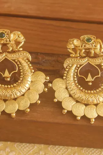 Matte finish elephant temple earrings