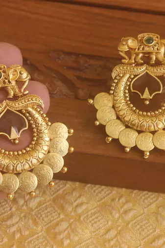 Matte finish elephant temple earrings