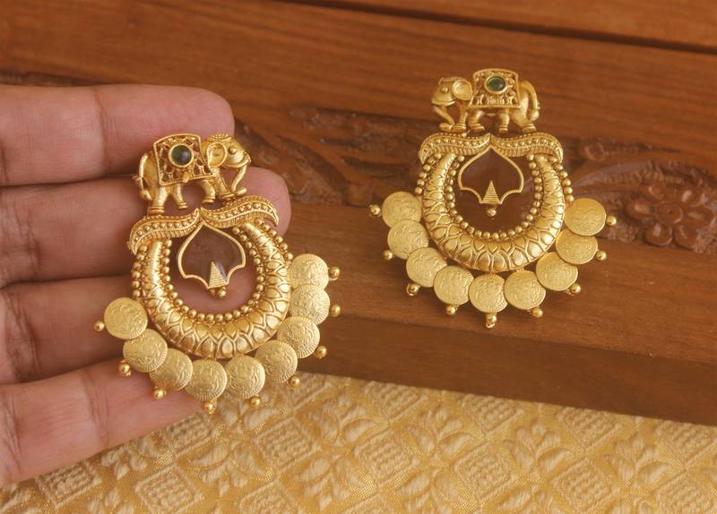 Matte finish elephant temple earrings