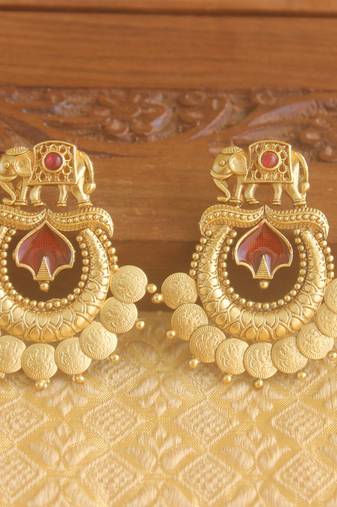 Matte finish elephant temple earrings