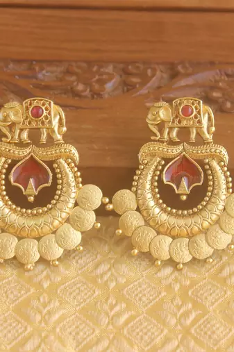 Matte finish elephant temple earrings