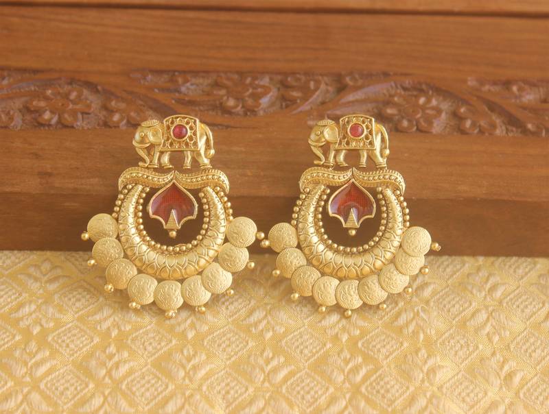 Matte finish elephant temple earrings
