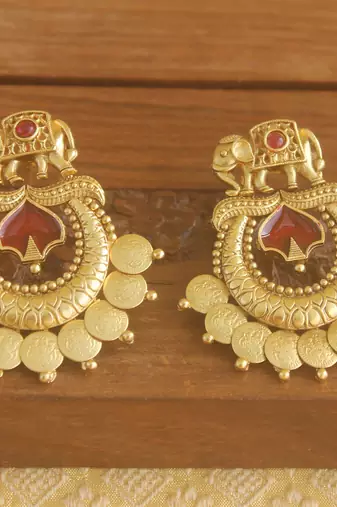 Matte finish elephant temple earrings