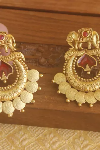 Matte finish elephant temple earrings