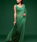 Mint green georgette saree with thread & multiple sequins embroidery