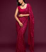 Pink georgette saree with thread & multiple sequins embroidery