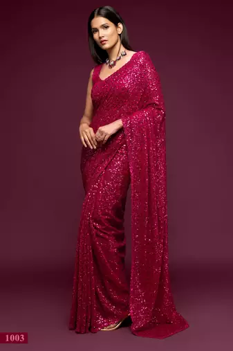 Pink georgette saree with thread & multiple sequins embroidery