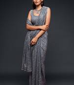Grey georgette saree with thread & multiple sequins embroidery